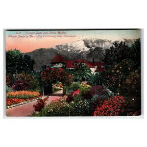 1913 Pasadena CA Winter Scene Flower Beds Snow Banks Edw H Mitchell Postcard